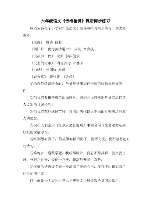 六年级语文《诗海拾贝》课后同步练习