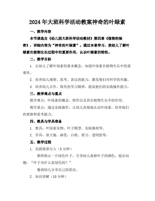 2024年大班科学活动教案神奇的叶绿素