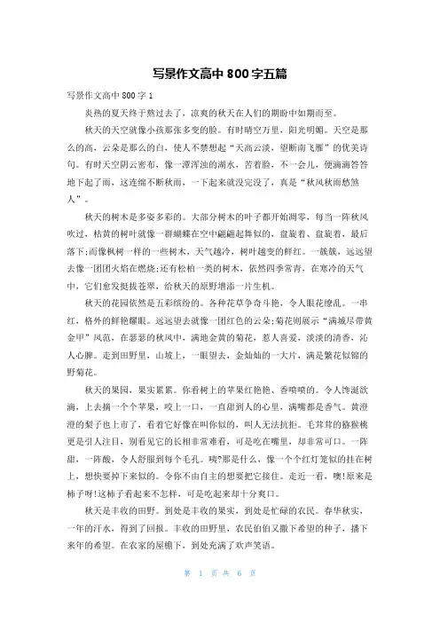 写景作文高中800字五篇