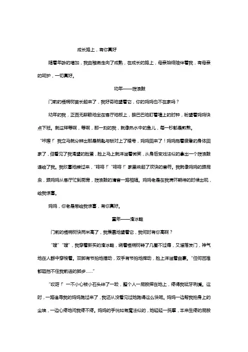 中考满分作文成长的路上有你真好范文
