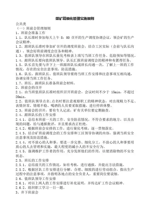 煤矿精细化管理实施细则