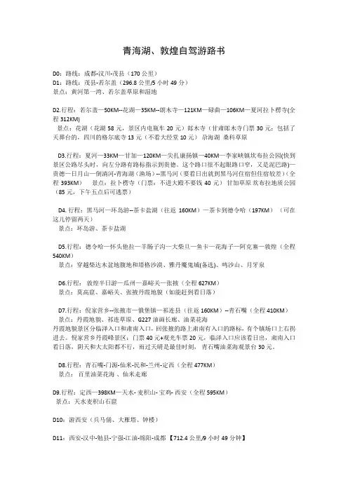 青海湖、敦煌自驾游路书