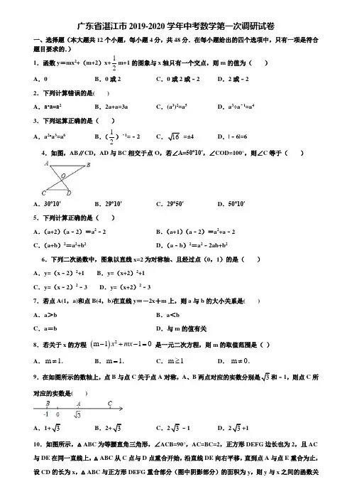 广东省湛江市2019-2020学年中考数学第一次调研试卷含解析