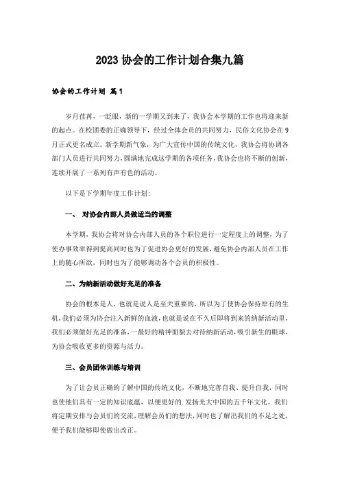 2023协会的工作计划合集九篇