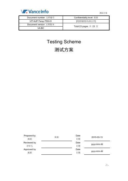 测试方案模板(Testing Scheme Template)