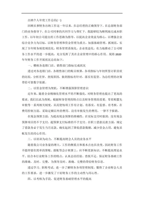 出纳个人年度工作总结范文 2