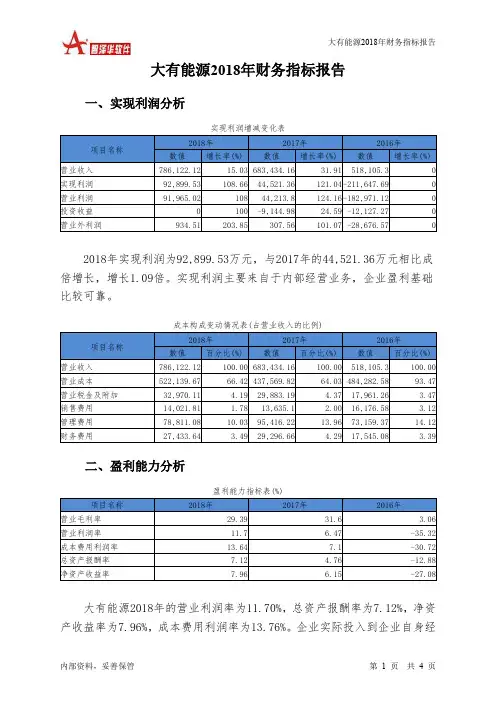 大有能源2018年财务指标报告-智泽华