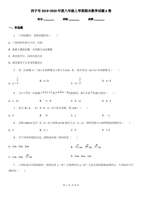 西宁市2019-2020年度八年级上学期期末数学试题A卷