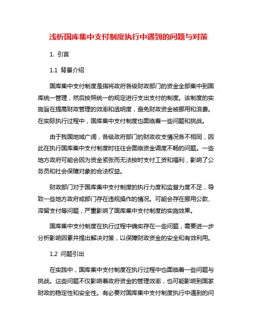 浅析国库集中支付制度执行中遇到的问题与对策