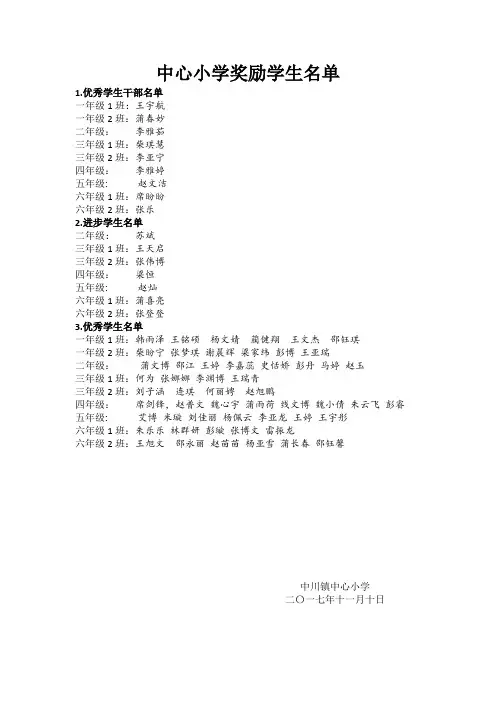 中心小学奖励学生名单统计