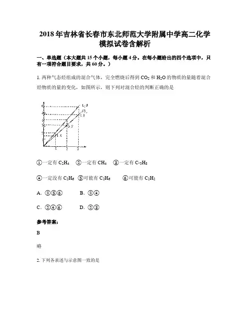 2018年吉林省长春市东北师范大学附属中学高二化学模拟试卷含解析