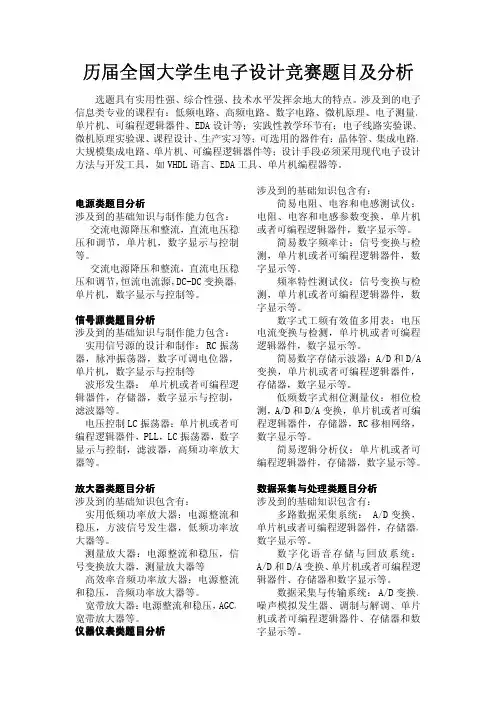 历届全国大学生电子设计竞赛题目及分析
