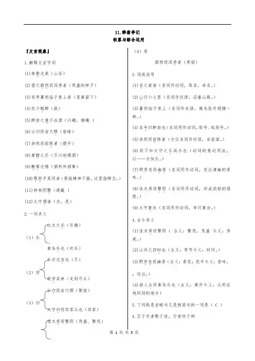 第11课 醉翁亭记(解析版)- 2020-2021学年九年级语文上册课时同步练(部编版)