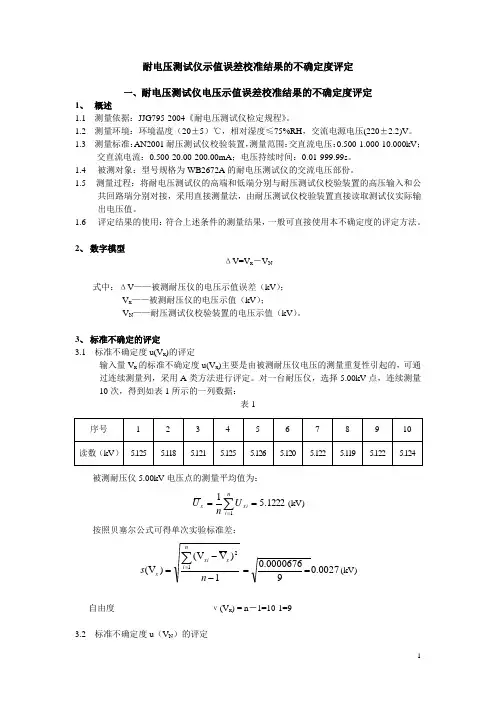 不确定度评定报告-耐压测试仪