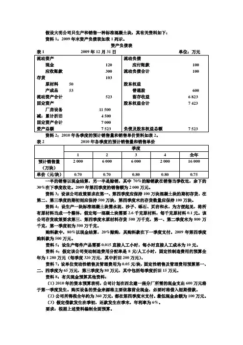 预算编制习题(附答案)