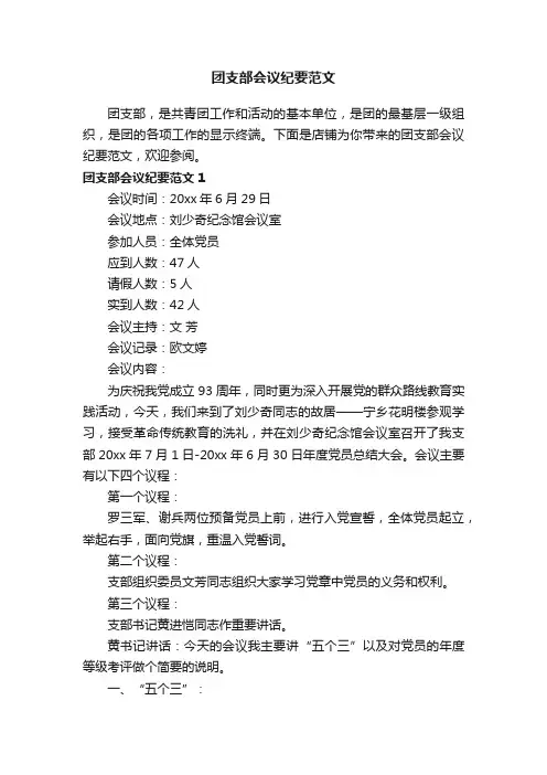 团支部会议纪要范文