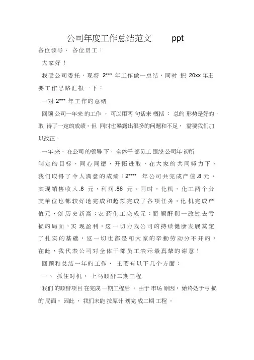公司年度工作总结范文ppt
