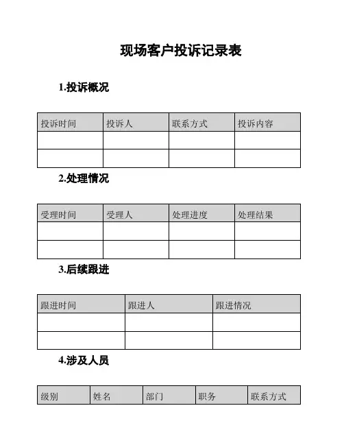 现场客户投诉记录表