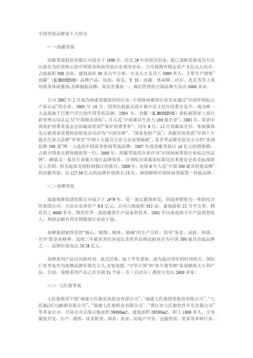 男女装十大品牌