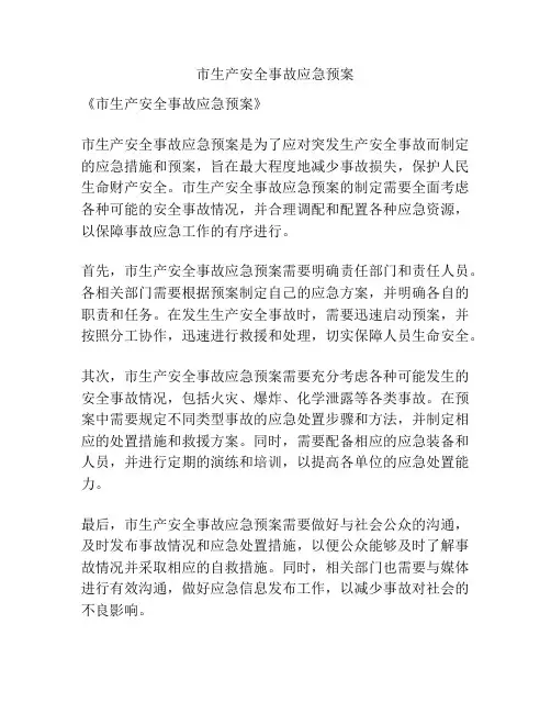 市生产安全事故应急预案