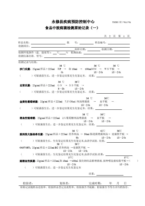 011-微生物致病菌检测原始记录