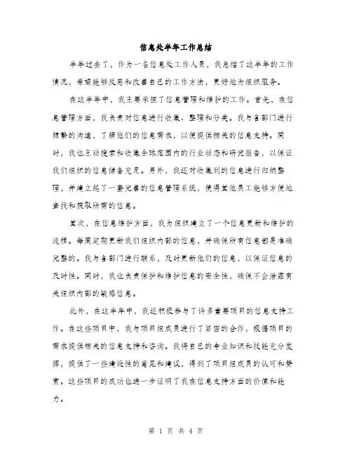 信息处半年工作总结（二篇）
