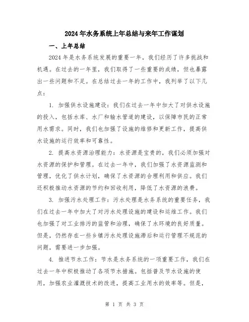 2024年水务系统上年总结与来年工作谋划