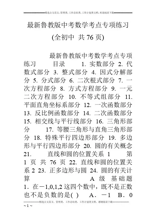最新鲁教版中考数学考点专项练习(全初中 共76页)