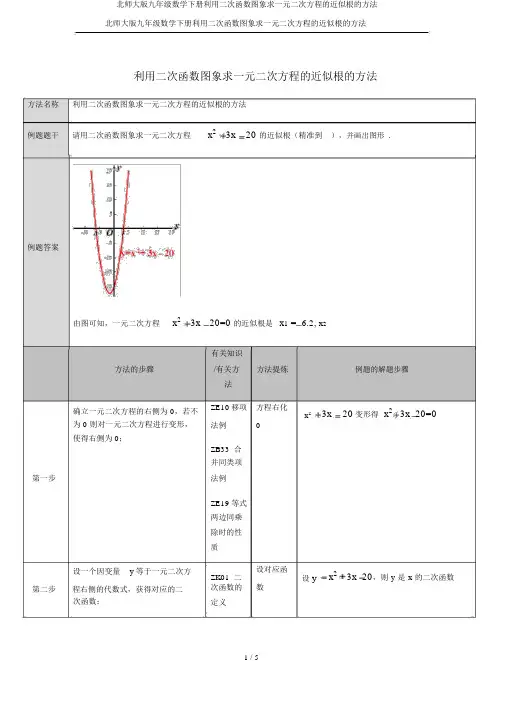 北师大版九年级数学下册利用二次函数图象求一元二次方程的近似根的方法