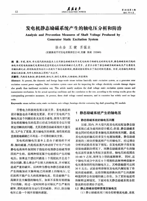 发电机静态励磁系统产生的轴电压分析和防治