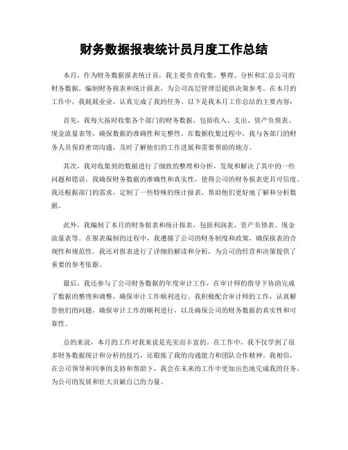 财务数据报表统计员月度工作总结