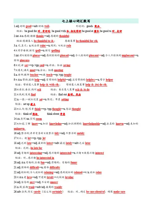 人教版英语-七年级上册期末核心词汇默写单答案