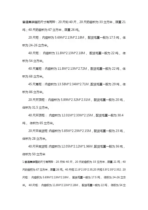 集装箱尺寸及限重