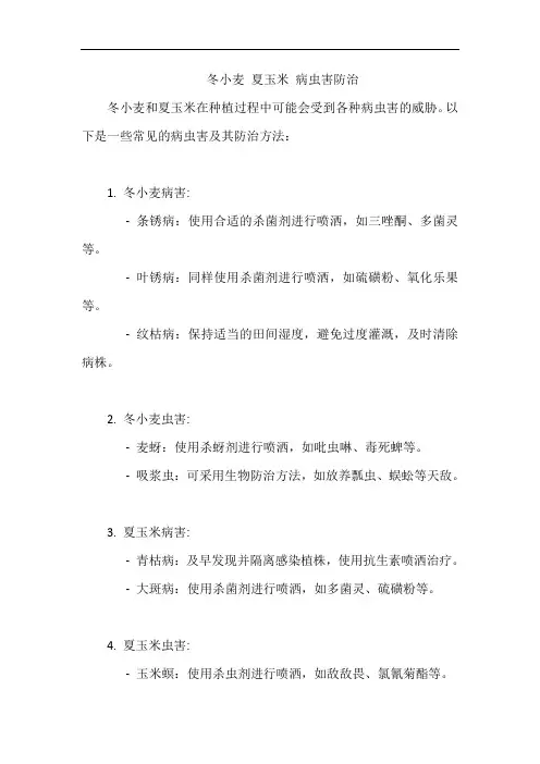 冬小麦 夏玉米 病虫害防治