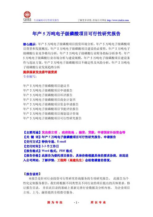 年产5万吨电子级磷酸项目可行性研究报告
