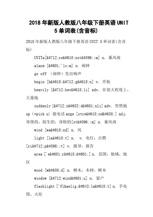 2018年新版人教版八年级下册英语UNIT 5单词表含音标