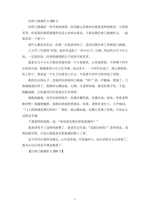 精选打碎门玻璃作文500字