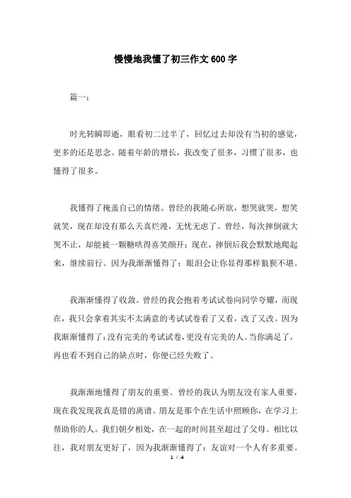 慢慢地我懂了初三作文600字
