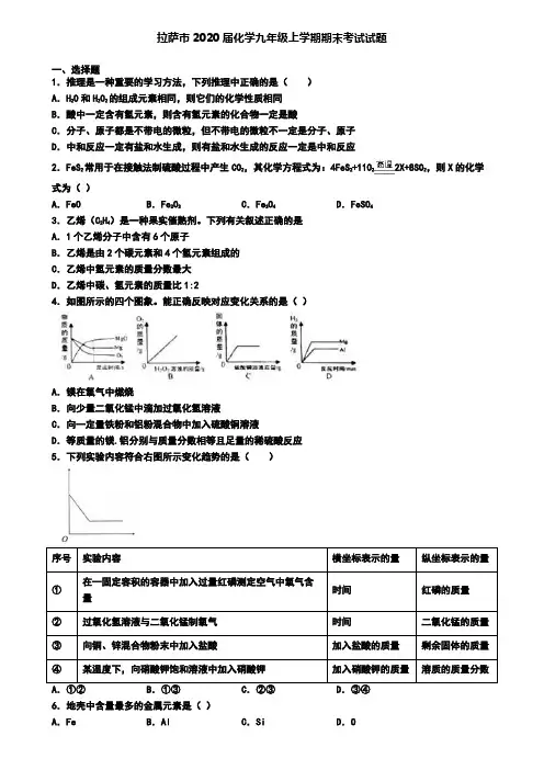 拉萨市2020届化学九年级上学期期末考试试题