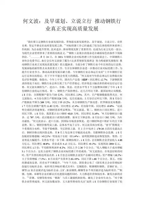 何文波：及早谋划、立说立行 推动钢铁行业真正实现高质量发展