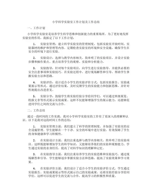 小学科学实验室工作计划及工作总结