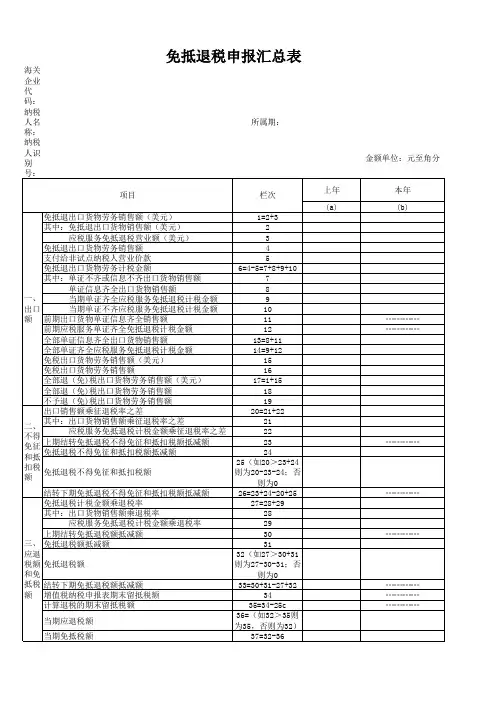 免抵退税申报汇总表