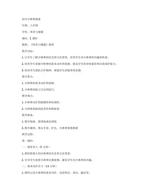 初中少林拳教案