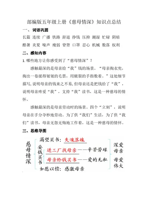 部编版五年级上册《慈母情深》知识点总结 