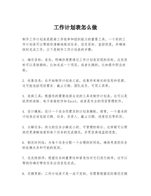 工作计划表怎么做