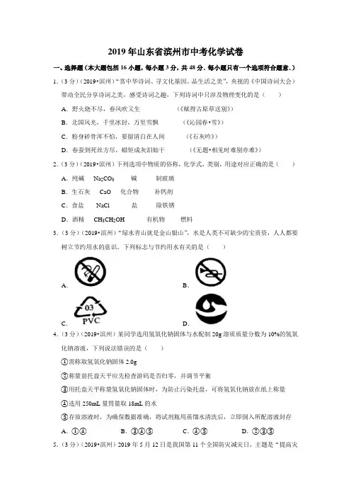 2019年山东省滨州市中考化学试卷