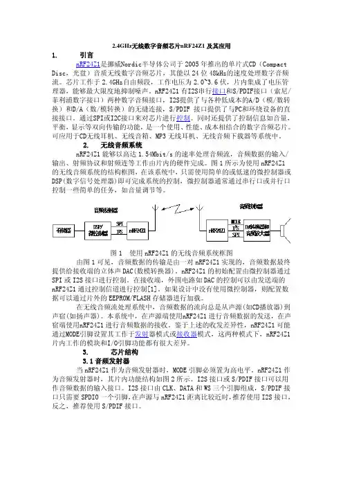 24GHz无线数字音频芯片nRF24Z1