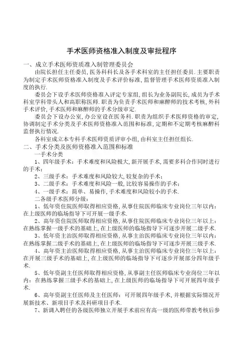 手术医师资格准入制度及审批程序