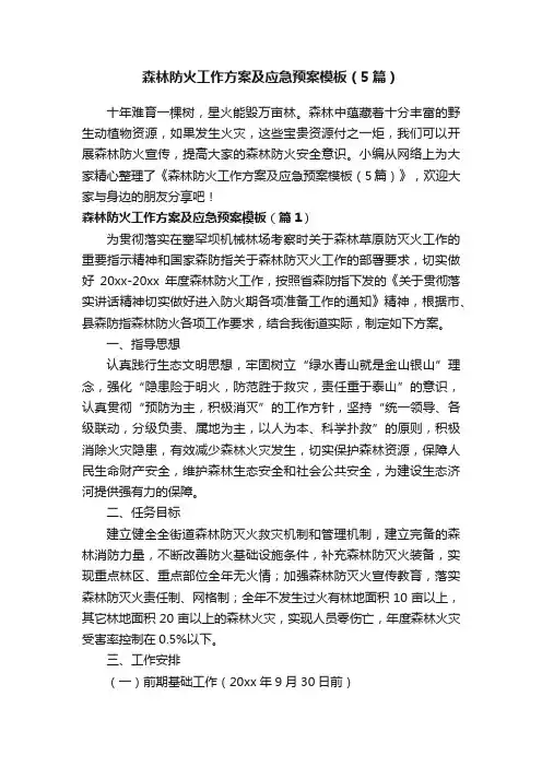 森林防火工作方案及应急预案模板（5篇）