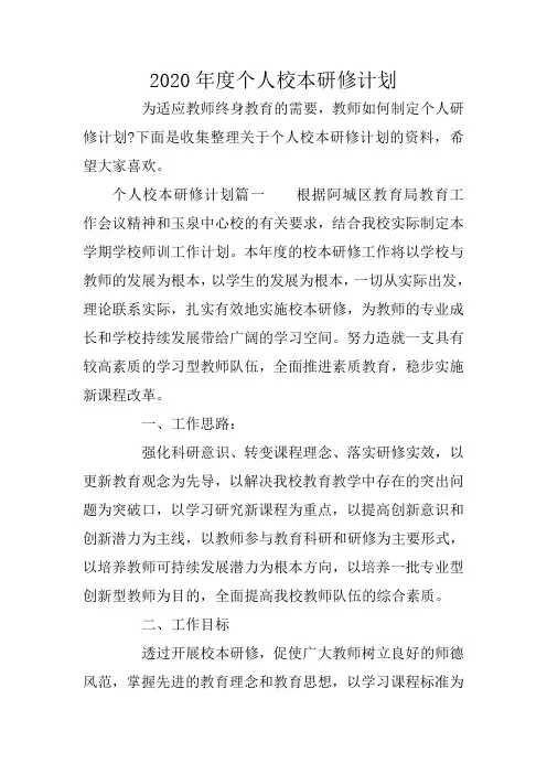 2020年度个人校本研修计划